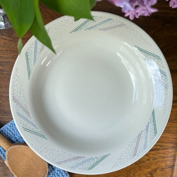 3 Creamy White Soup Plates Geometric Ornament Oxford Brazil - Picture 2 of 10